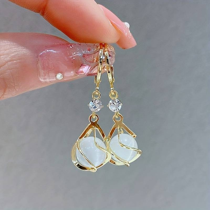 Vintage White Opal Drop Gold Earrings – Nora Jewelry